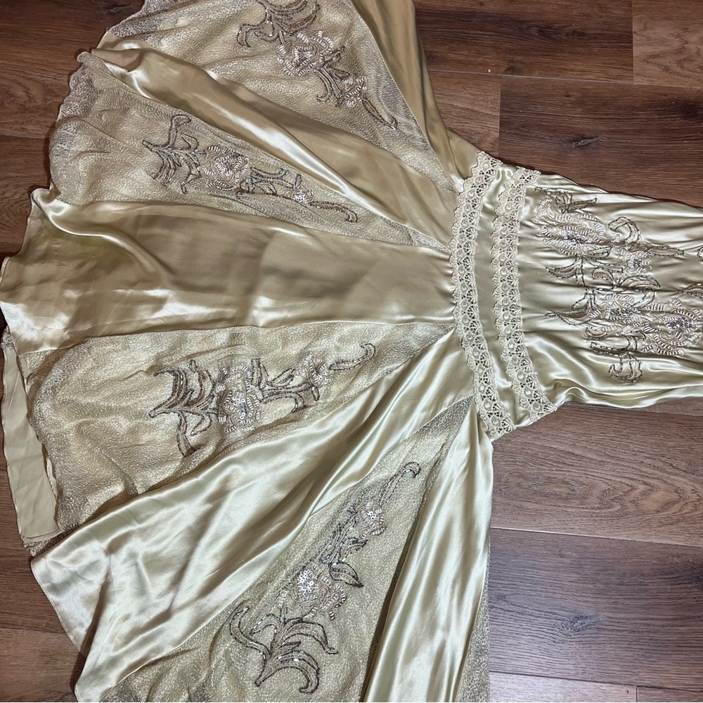 Vintage 100% Silk Beaded Dress Lace Dress Vintage Drop Waist Gown Prom Dress - Picture 15 of 17